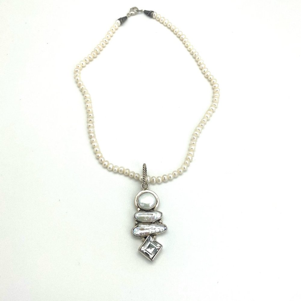 Echo of the Dreamer Pearl and White Topaz Necklace - Picture 2 of 3